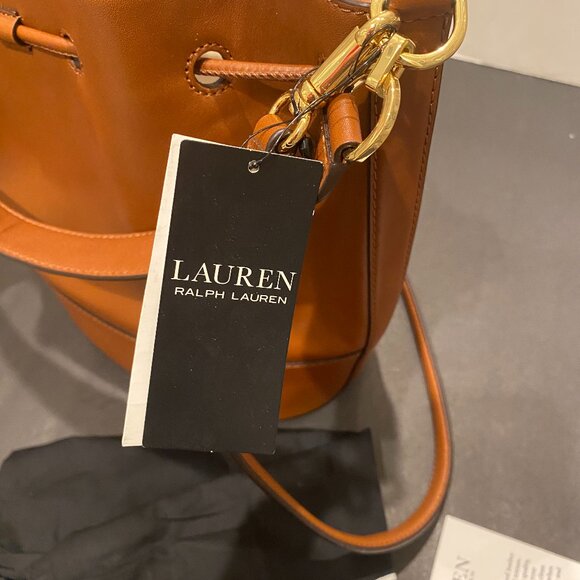 Women's Ralph Lauren Tan Brown Large Andie Leather Drawstring Shoulder Gift Bag - Picture 11 of 13